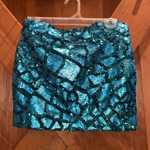 #11 Aqua Sequins Mini Skirt- Large